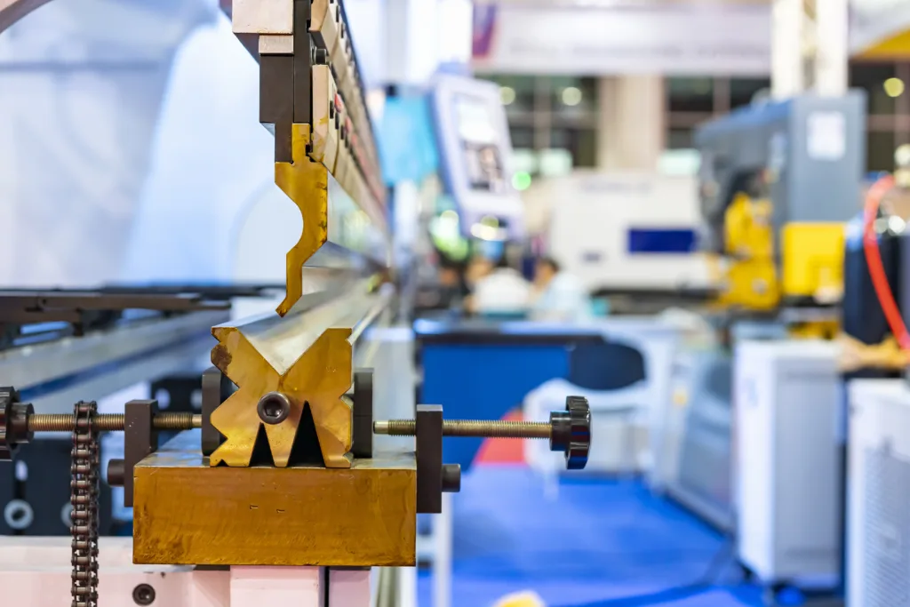 Detailed view of a bending machine for sheet metal in a factory